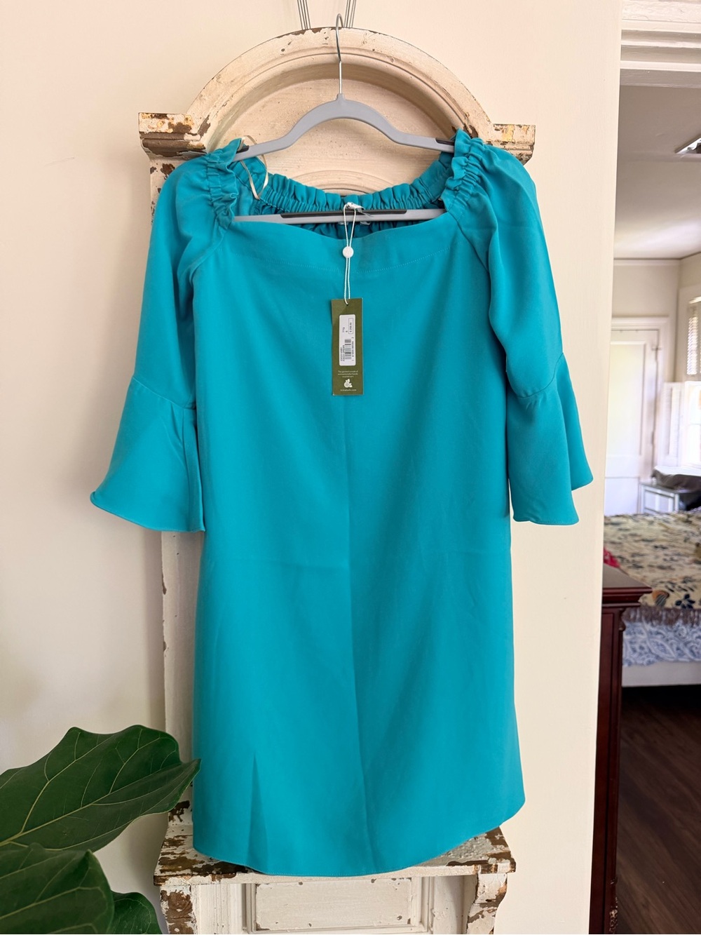 NWT Trina Turk Off-Shoulder Teal Knox Dress Size Small - Picture 5 of 6